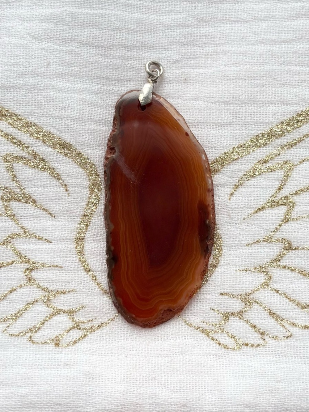 Brown/Red Agate Slice Pendant Necklace Sterling Silver Bail